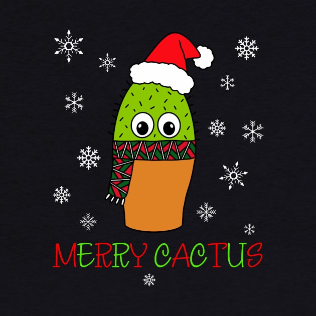 Merry Cactus - Cute Cactus With Christmas Scarf by DreamCactus